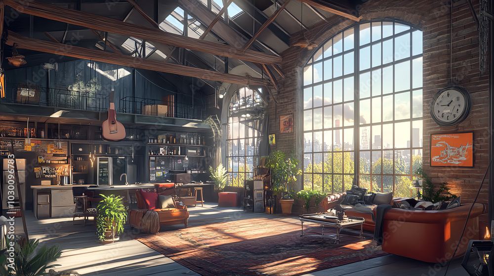 Cozy urban loft with sunlight and plants Cozy urban loft with sunlight and plants