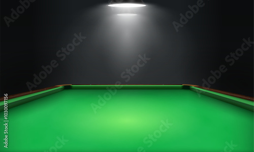 Billiard table with green cloth in dark room. Empty pool table with backlight. Vector illustration.