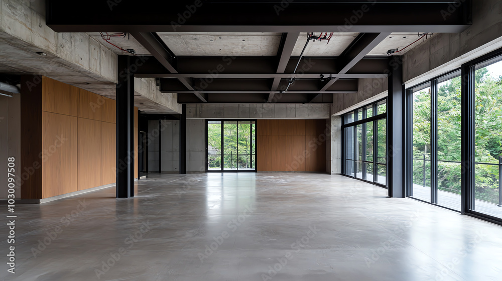 Modern empty interior with large windows Modern empty interior with large windows