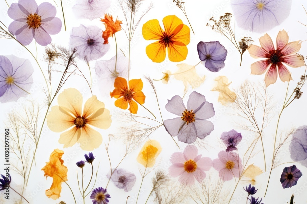 Colorful pressed flowers arrangement Colorful pressed flowers arrangement