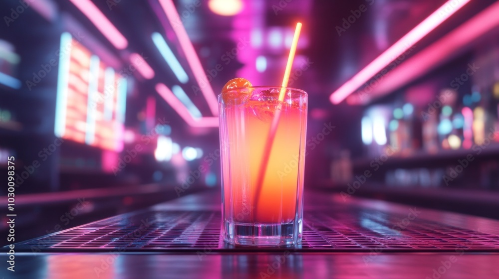 Cocktail in a Neon Bar