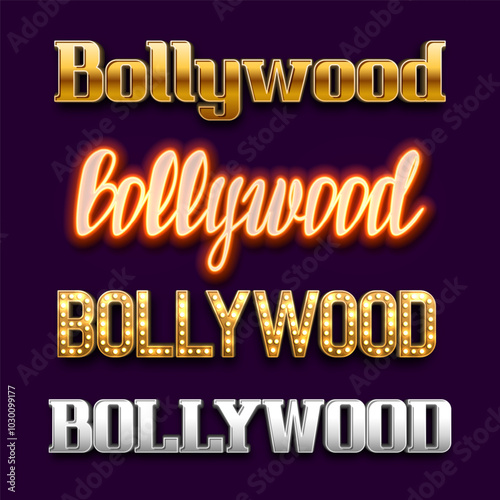 Bollywood inscriptions in different styles. Vector template for your design.