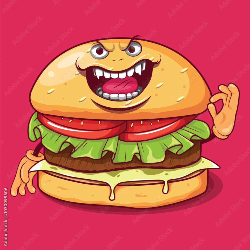 Angry Burger Mascot Cartoon Character