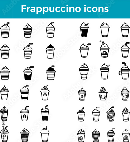 Frappuccino icon blended coffee drink with ice whipped cream gourmet beverage vector dessert illustration