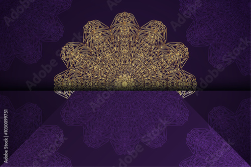 A rich purple background adorned with intricate gold ornaments, creating an elegant and luxurious visual effect