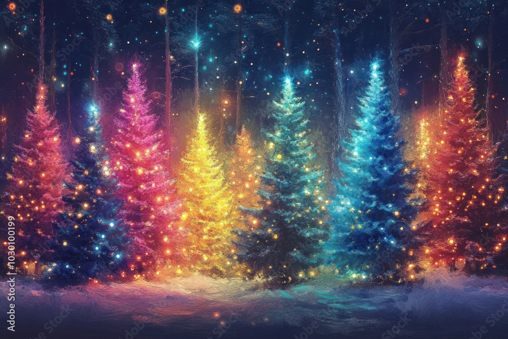 custom made wallpaper toronto digitalMagical colorful forest christmas trees magical.