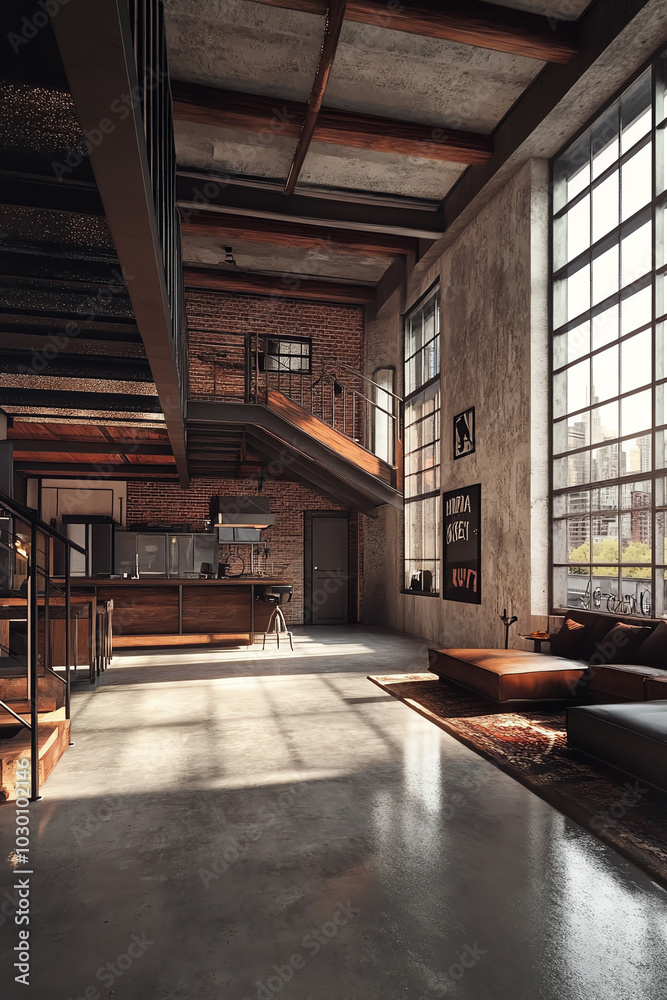 Stylish interior of a modern loft apartment Stylish interior of a modern loft apartment