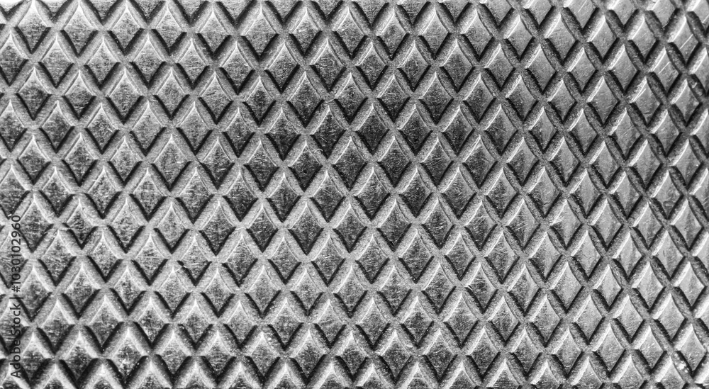 Metal texture with diamond pattern. Abstract background of steel. Banner.