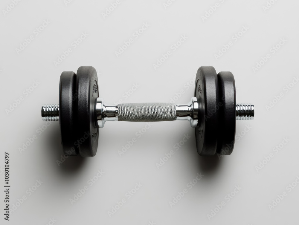 black dumbbell isolated on light grey background black dumbbell isolated on light grey background
