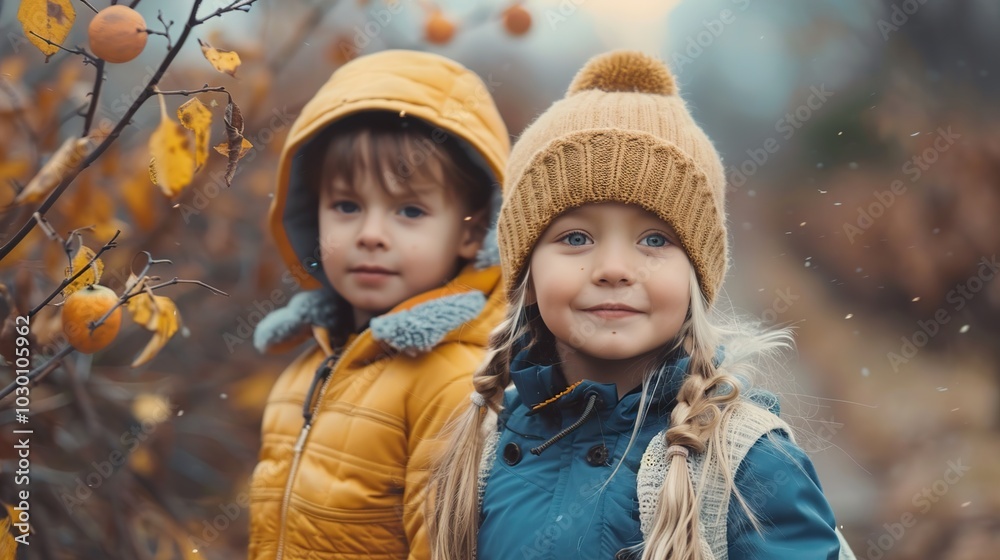 Adorable Brother and Sister Smiling in Winter Adorable Brother and Sister Smiling in Winter