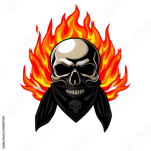 Fiery Skull with Bandana, Graphic Design Element