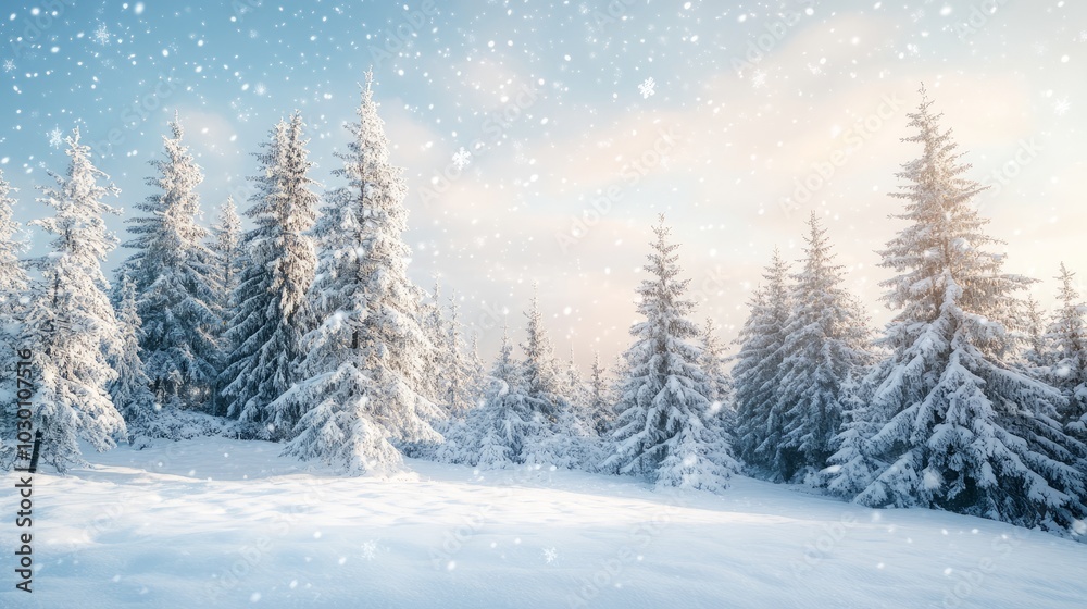Winter Wonderland Cozy 3D Scene with Falling Snow