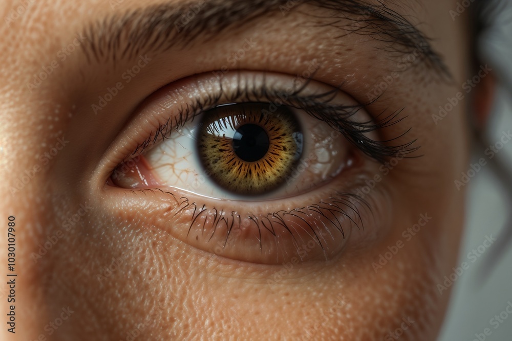 Detailed close-up of a human eye showcasing unique iris patterns and textures in natural lighting Detailed close-up of a human eye showcasing unique iris patterns and textures in natural lighting