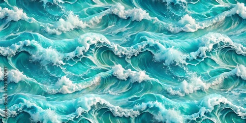 Seafoam Ocean Waves: Seamless Blue Teal Bubbles Beach Texture for Stunning Wall Patterns in Coastal Decor