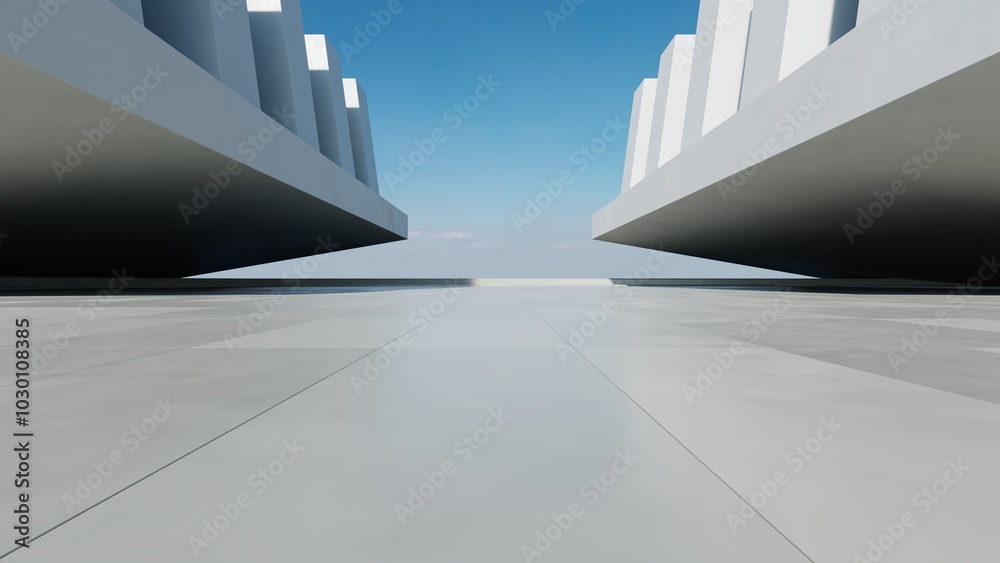 3d render of abstract white concrete modern architecture with empty cement floor, minimal exterior, car presentation background 3d render of abstract white concrete modern architecture with empty cement floor, minimal exterior, car presentation background