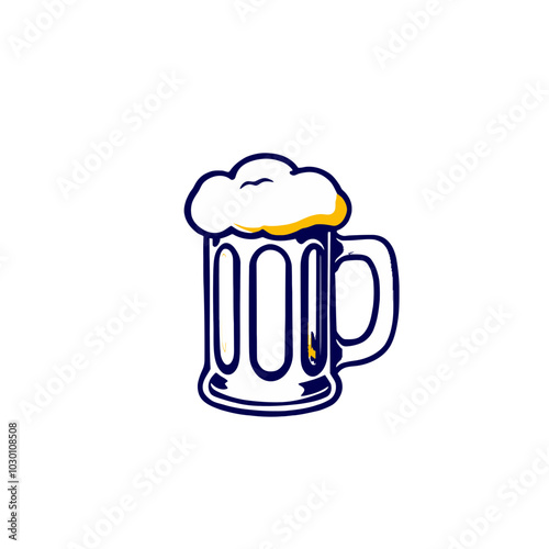 Glass of beer with foam on top, isolated on transparent background