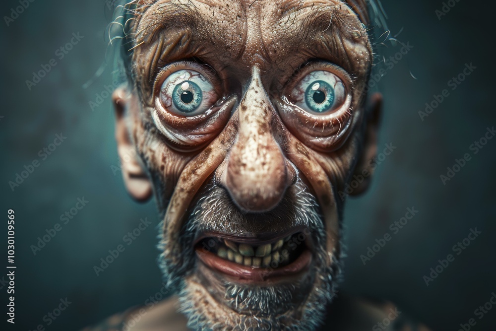 A close-up portrait of an elderly man with a surprised expression. AI. A close-up portrait of an elderly man with a surprised expression. AI.