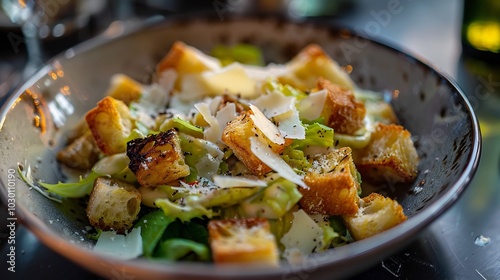 Close-up of Caesar Salad with Croutons and Parmesan