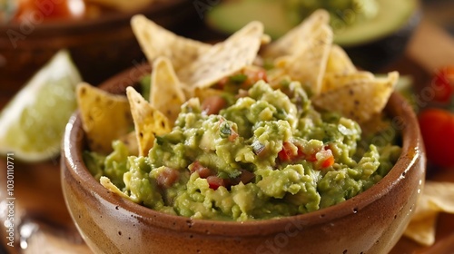 Bowl of Guacamole with Tortilla Chips