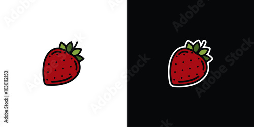 Ripe strawberries on white and black background. Original vector illustration in vintage style.