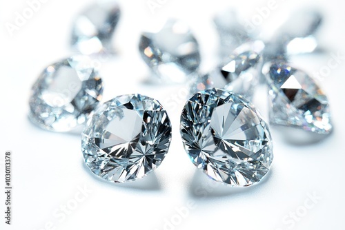 Sparkling diamonds on white background