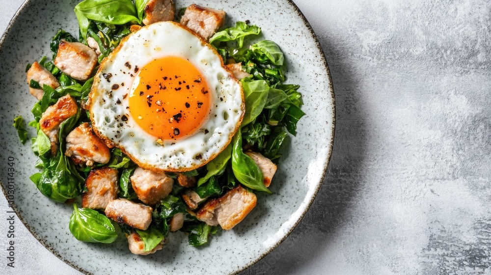 Stir-Fried Basil with Fried Egg and Meat Portion