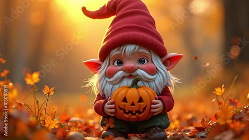 halloween gnome and pumpkin