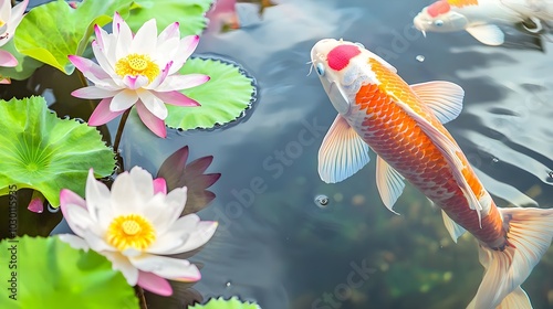 Koi Fish and Water Lilies