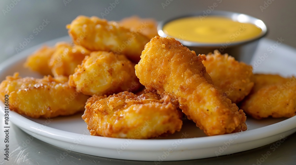 Golden Fried Cheese Curds with a Side of Creamy Sauce Golden Fried Cheese Curds with a Side of Creamy Sauce