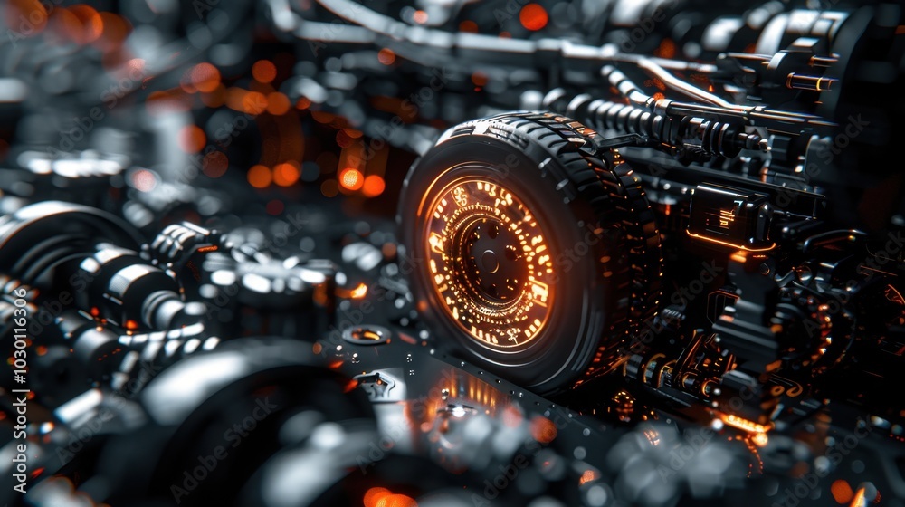 Fototapeta premium Automotive Digital Twin: A virtual copy of a vehicle that enables manufacturers to track performance, diagnose faults, and optimize maintenance schedules for improved lifecycle management. 