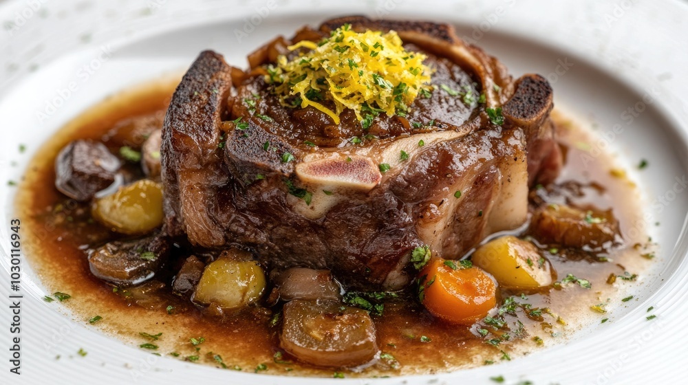 Delicious Ossobuco Alla Milanese Close Up Delicious Ossobuco Alla Milanese Close Up