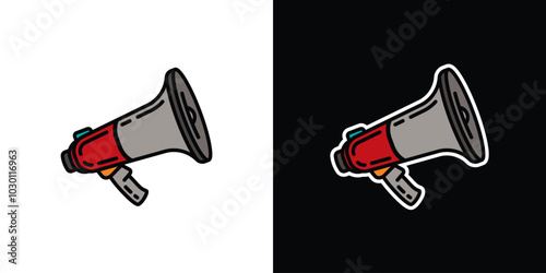 Loudspeaker on white and black background. Original vector illustration in vintage style.