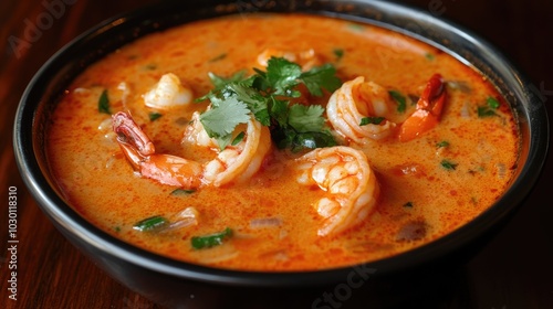 Delicious Spicy and Sour Shrimp Soup in Bowl