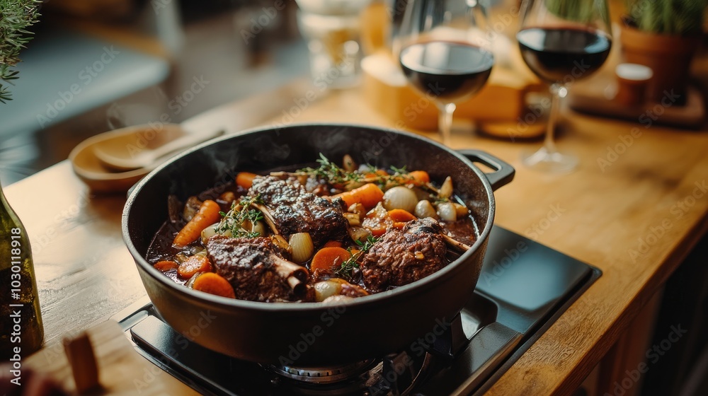 Cozy Kitchen Scene with Beef Ribs and Root Vegetables Cozy Kitchen Scene with Beef Ribs and Root Vegetables