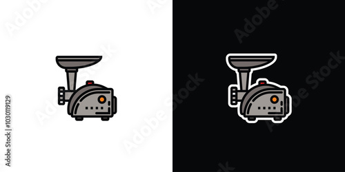 Meat grinder on white and black background. Original vector illustration in vintage style.