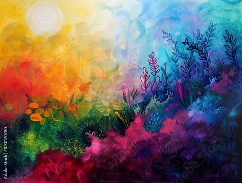 Abstract Watercolor Landscape Painting - Colorful Nature Art photo