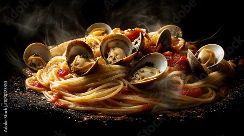 Delicious Seafood Pasta with Elegant Presentation photo