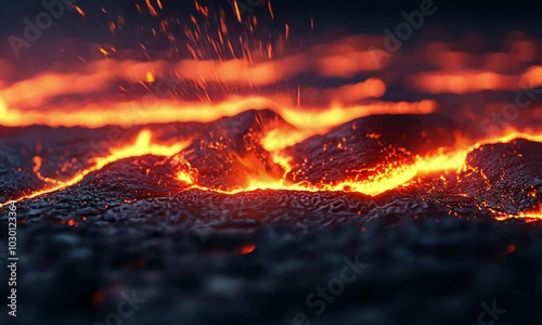 Molten lava erupting from the fiery crater of an active volcano spewing glowing hot magma and scorching the surrounding landscape 