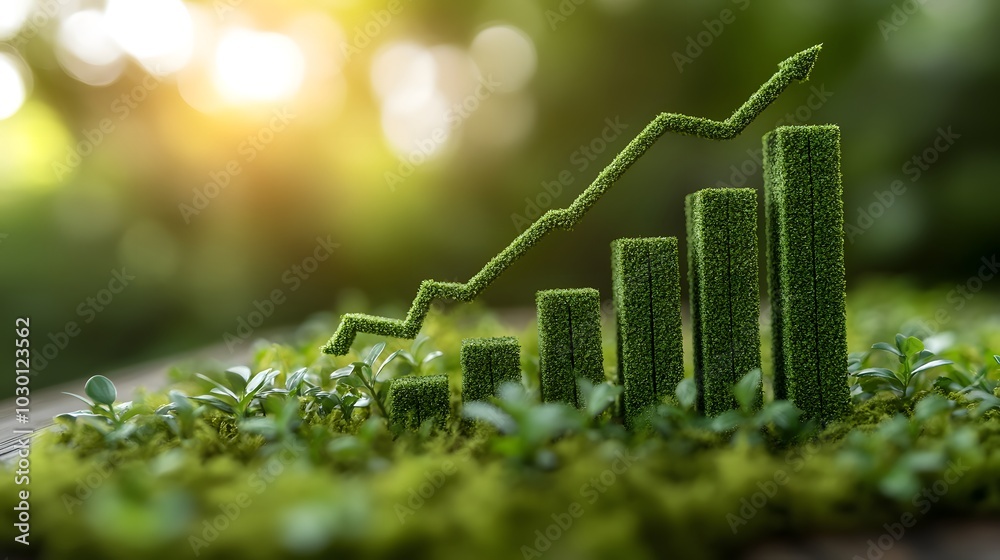 Green Grass Chart Upward Arrow Growth Progress Sustainability Eco-Friendly Business Concept. Green Grass Chart Upward Arrow Growth Progress Sustainability Eco-Friendly Business Concept.