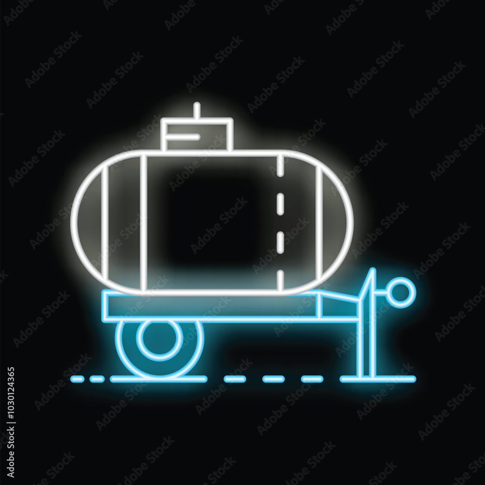 Glowing neon line icon of a tank trailer for transporting liquids, isolated on a dark background Glowing neon line icon of a tank trailer for transporting liquids, isolated on a dark background