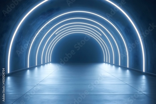 Futuristic tunnel illuminated with neon lights.