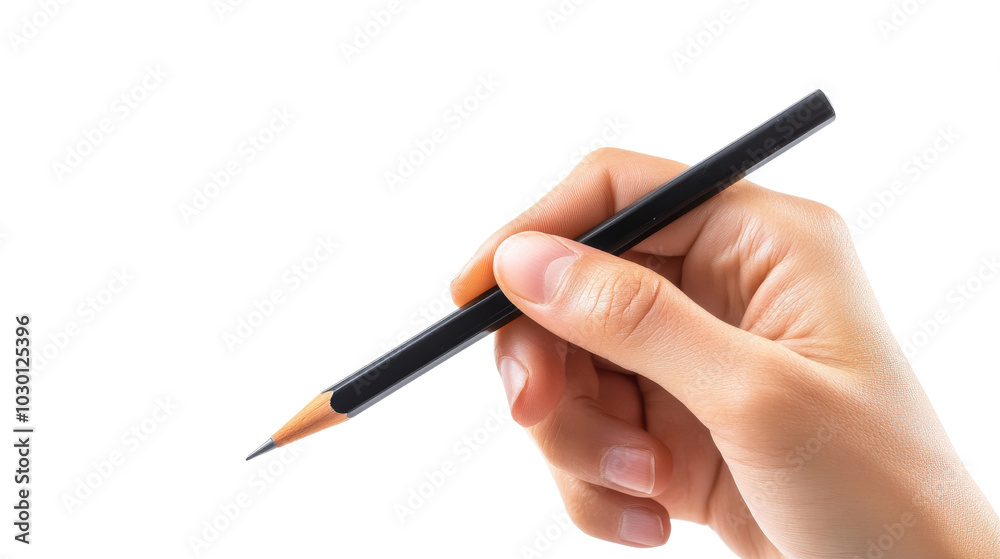 Hand holding a black pencil. Hand holding a black pencil.