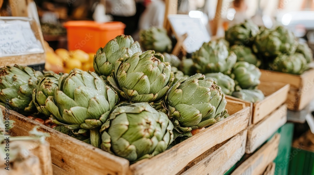 Freshly Harvested Artichokes at a Market Stall
