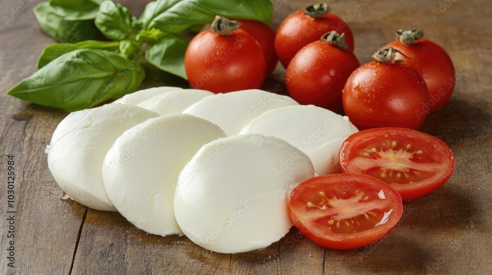 Fresh Mozzarella with Tomatoes and Basil Display Fresh Mozzarella with Tomatoes and Basil Display
