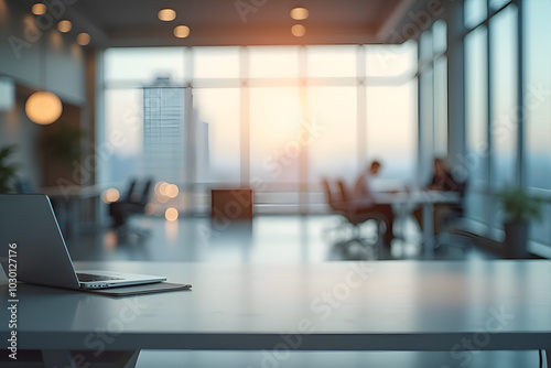 Blurred empty open space office. Abstract light bokeh at office interior background for design.