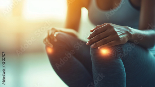 Wallpaper Mural Woman Experiencing Knee Pain in Soft Light Torontodigital.ca