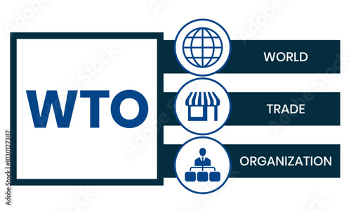 WTO - World Trade Organization acronym, business concept. word lettering typography design illustration with line icons and ornaments. Internet web site promotion concept vector lay