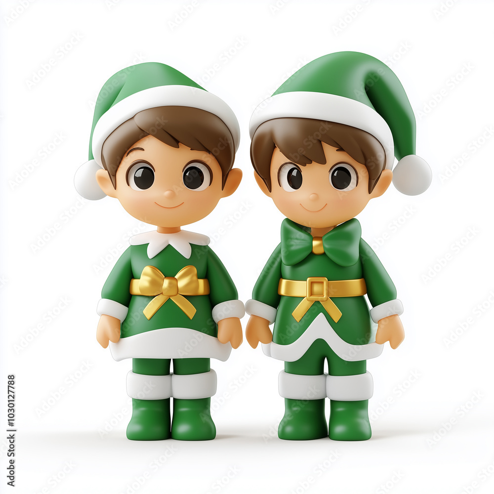 Cheerful 3D Christmas Elves in Festive Attire Celebrate the Holiday Season on a Bright Background Cheerful 3D Christmas Elves in Festive Attire Celebrate the Holiday Season on a Bright Background