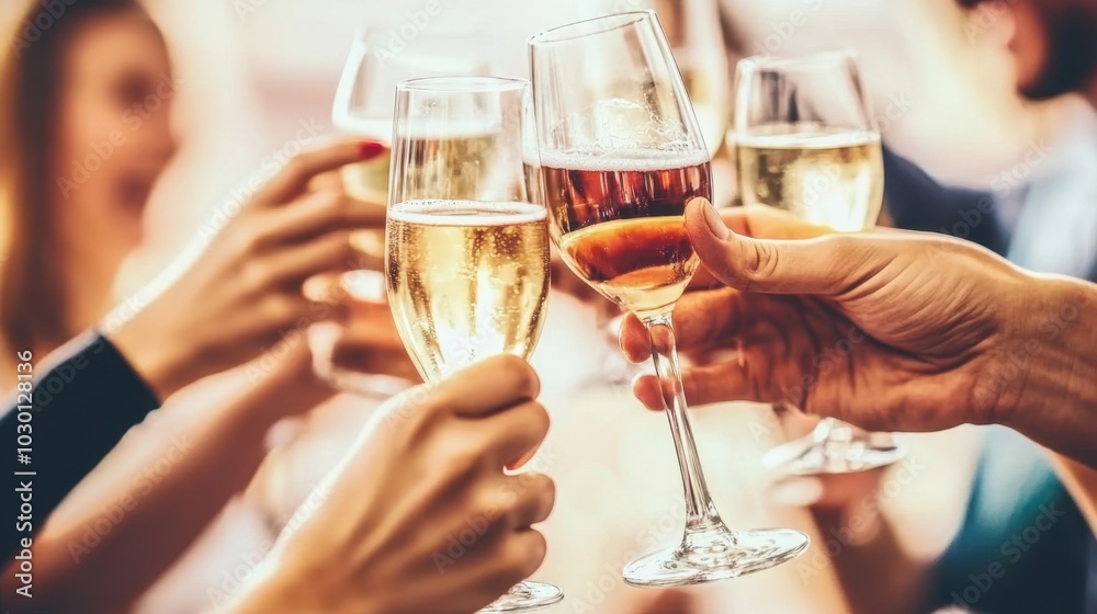 Cheers Friends Toasting with Champagne and Wine Cheers Friends Toasting with Champagne and Wine