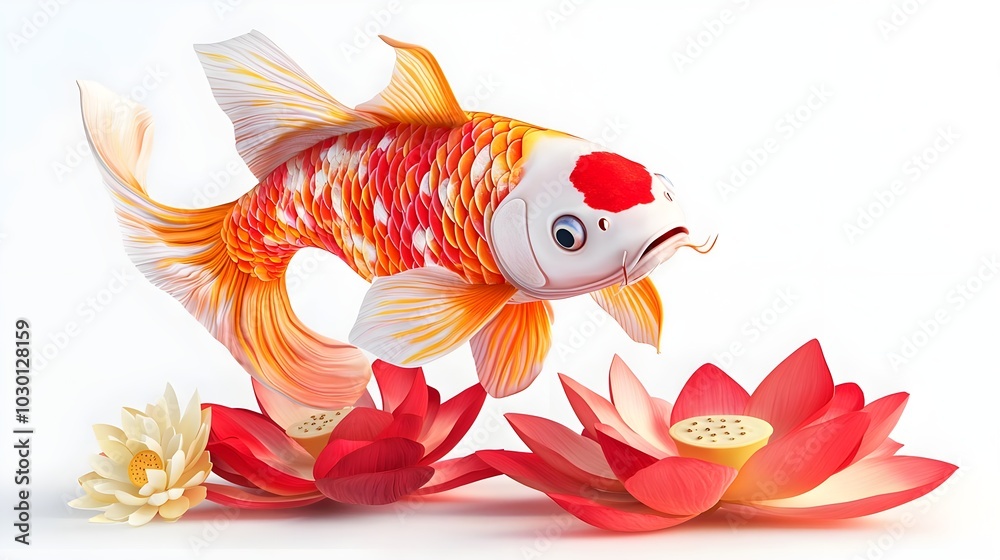 Fototapeta premium Koi Fish and Lotus Flowers